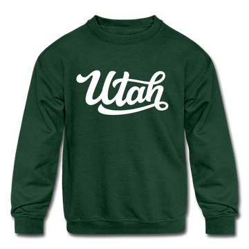 Utah Youth Sweatshirt - Hand Lettered Youth Utah Crewneck Sweatshirt - forest green