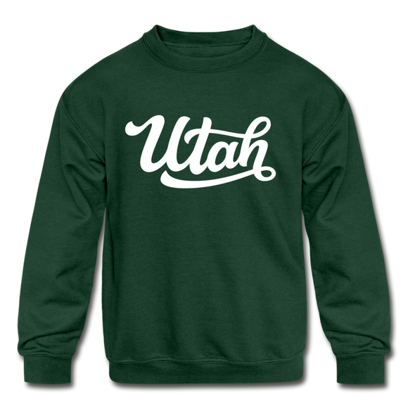 Utah Youth Sweatshirt - Hand Lettered Youth Utah Crewneck Sweatshirt - forest green