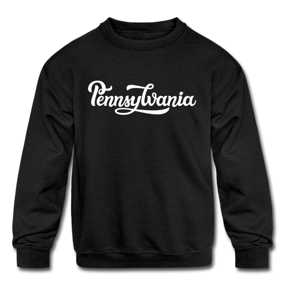 Pennsylvania Youth Sweatshirt - Hand Lettered Youth Pennsylvania Crewneck Sweatshirt - black