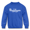 Pennsylvania Youth Sweatshirt - Hand Lettered Youth Pennsylvania Crewneck Sweatshirt - royal blue