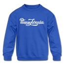 Pennsylvania Youth Sweatshirt - Hand Lettered Youth Pennsylvania Crewneck Sweatshirt - royal blue