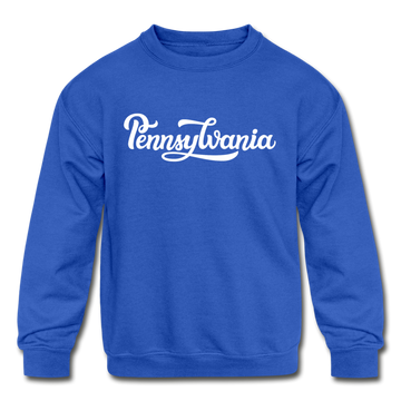 Pennsylvania Youth Sweatshirt - Hand Lettered Youth Pennsylvania Crewneck Sweatshirt - royal blue