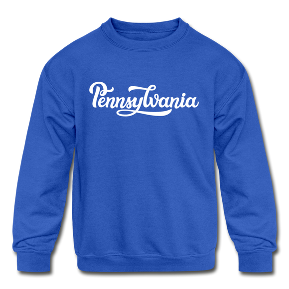 Pennsylvania Youth Sweatshirt - Hand Lettered Youth Pennsylvania Crewneck Sweatshirt - royal blue