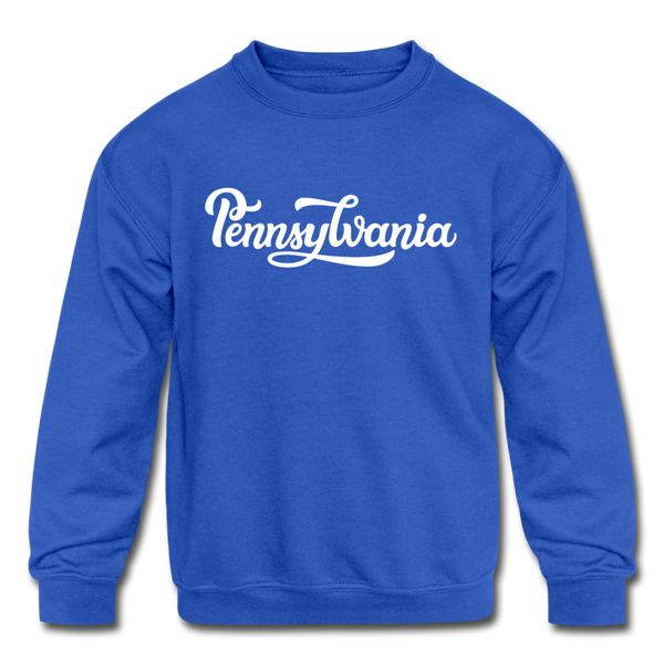 Pennsylvania Youth Sweatshirt - Hand Lettered Youth Pennsylvania Crewneck Sweatshirt - royal blue