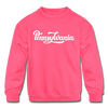 Pennsylvania Youth Sweatshirt - Hand Lettered Youth Pennsylvania Crewneck Sweatshirt - neon pink