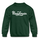 Pennsylvania Youth Sweatshirt - Hand Lettered Youth Pennsylvania Crewneck Sweatshirt - forest green