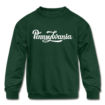 Pennsylvania Youth Sweatshirt - Hand Lettered Youth Pennsylvania Crewneck Sweatshirt - forest green