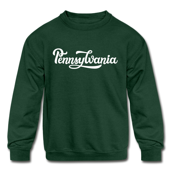 Pennsylvania Youth Sweatshirt - Hand Lettered Youth Pennsylvania Crewneck Sweatshirt - forest green
