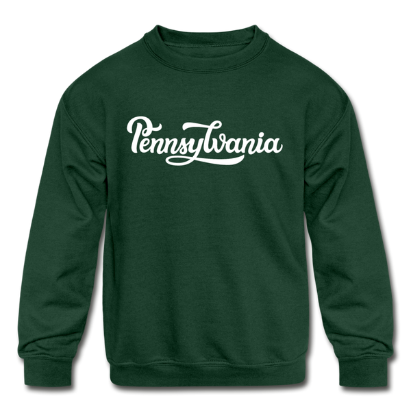 Pennsylvania Youth Sweatshirt - Hand Lettered Youth Pennsylvania Crewneck Sweatshirt - forest green