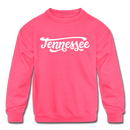 Tennessee Youth Sweatshirt - Hand Lettered Youth Tennessee Crewneck Sweatshirt - neon pink