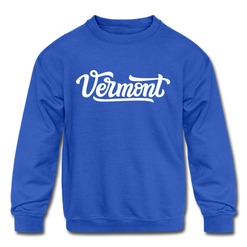 Vermont Youth Sweatshirt - Hand Lettered Youth Vermont Crewneck Sweatshirt - royal blue