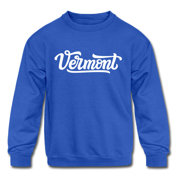 Vermont Youth Sweatshirt - Hand Lettered Youth Vermont Crewneck Sweatshirt - royal blue