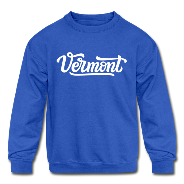 Vermont Youth Sweatshirt - Hand Lettered Youth Vermont Crewneck Sweatshirt - royal blue