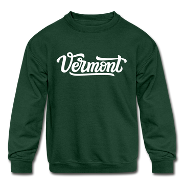 Vermont Youth Sweatshirt - Hand Lettered Youth Vermont Crewneck Sweatshirt - forest green