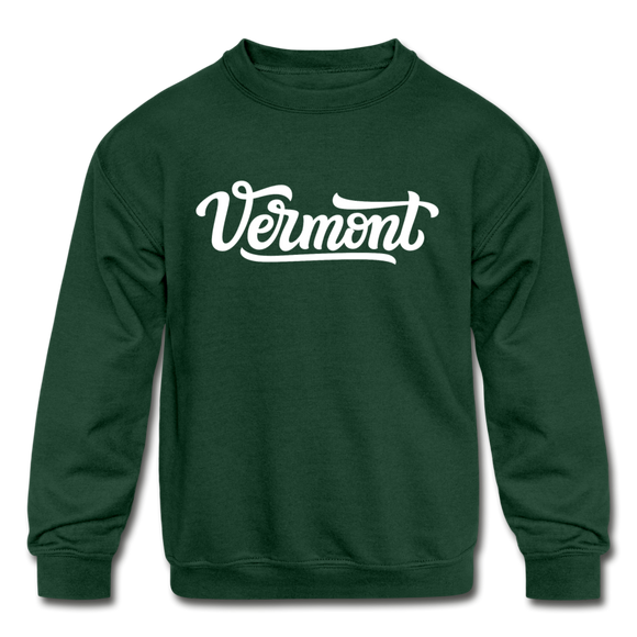 Vermont Youth Sweatshirt - Hand Lettered Youth Vermont Crewneck Sweatshirt - forest green