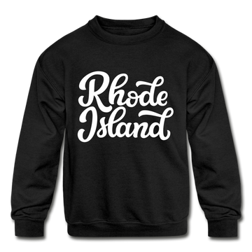 Rhode Island Youth Sweatshirt - Hand Lettered Youth Rhode Island Crewneck Sweatshirt - black
