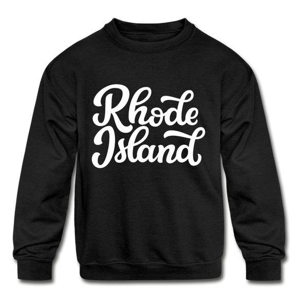 Rhode Island Youth Sweatshirt - Hand Lettered Youth Rhode Island Crewneck Sweatshirt - black