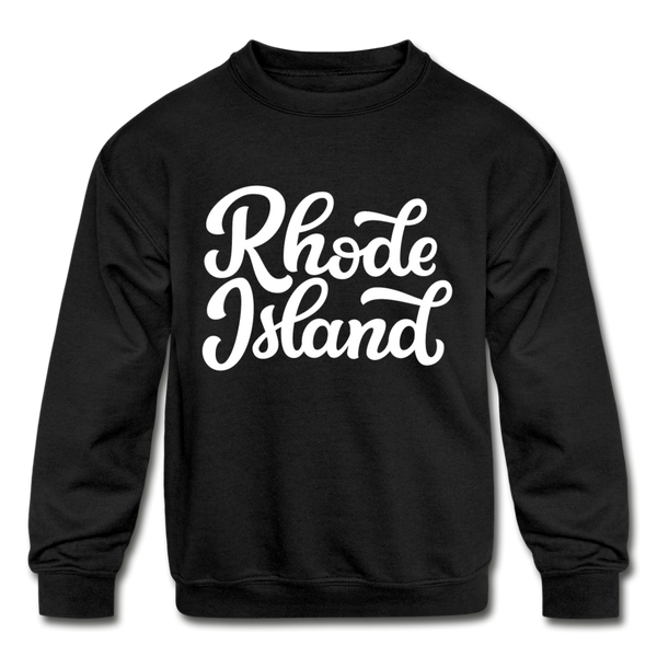 Rhode Island Youth Sweatshirt - Hand Lettered Youth Rhode Island Crewneck Sweatshirt - black
