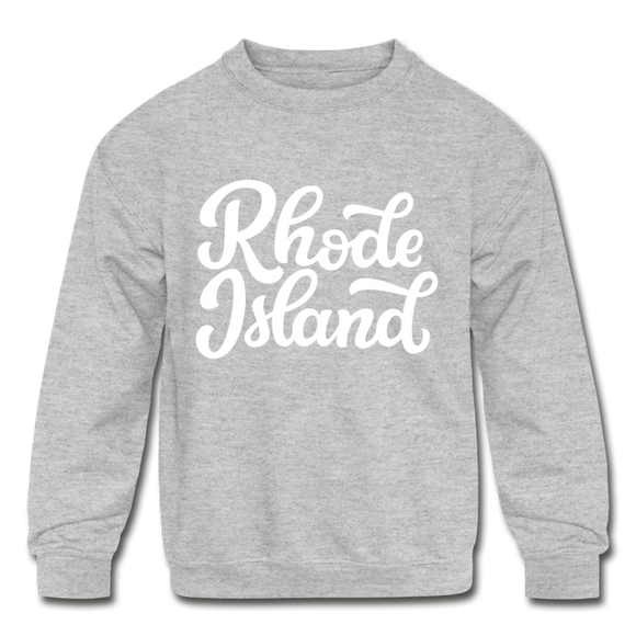 Rhode Island Youth Sweatshirt - Hand Lettered Youth Rhode Island Crewneck Sweatshirt - heather gray