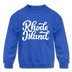 Rhode Island Youth Sweatshirt - Hand Lettered Youth Rhode Island Crewneck Sweatshirt - royal blue