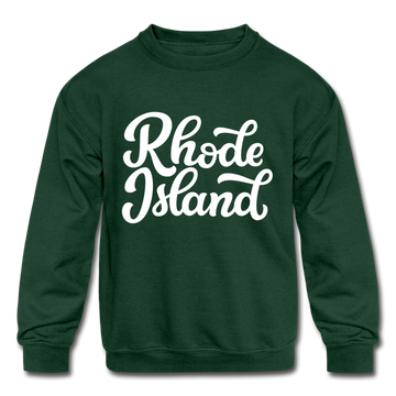 Rhode Island Youth Sweatshirt - Hand Lettered Youth Rhode Island Crewneck Sweatshirt - forest green