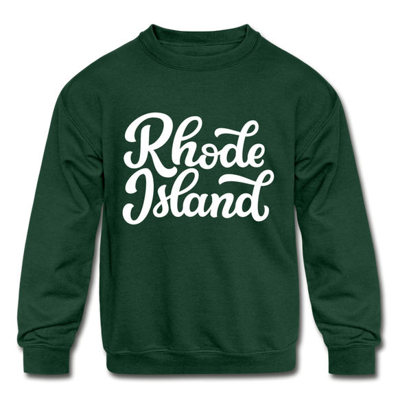Rhode Island Youth Sweatshirt - Hand Lettered Youth Rhode Island Crewneck Sweatshirt - forest green