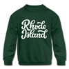 Rhode Island Youth Sweatshirt - Hand Lettered Youth Rhode Island Crewneck Sweatshirt - forest green