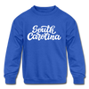 South Carolina Youth Sweatshirt - Hand Lettered Youth South Carolina Crewneck Sweatshirt - royal blue