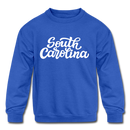 South Carolina Youth Sweatshirt - Hand Lettered Youth South Carolina Crewneck Sweatshirt - royal blue