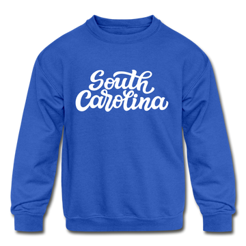 South Carolina Youth Sweatshirt - Hand Lettered Youth South Carolina Crewneck Sweatshirt - royal blue