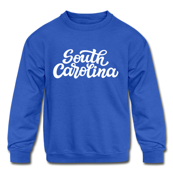 South Carolina Youth Sweatshirt - Hand Lettered Youth South Carolina Crewneck Sweatshirt - royal blue