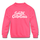 South Carolina Youth Sweatshirt - Hand Lettered Youth South Carolina Crewneck Sweatshirt - neon pink