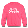 South Carolina Youth Sweatshirt - Hand Lettered Youth South Carolina Crewneck Sweatshirt - neon pink
