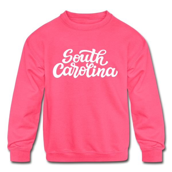South Carolina Youth Sweatshirt - Hand Lettered Youth South Carolina Crewneck Sweatshirt - neon pink