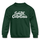 South Carolina Youth Sweatshirt - Hand Lettered Youth South Carolina Crewneck Sweatshirt - forest green