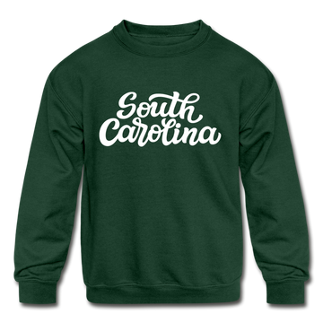 South Carolina Youth Sweatshirt - Hand Lettered Youth South Carolina Crewneck Sweatshirt - forest green