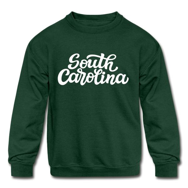 South Carolina Youth Sweatshirt - Hand Lettered Youth South Carolina Crewneck Sweatshirt - forest green