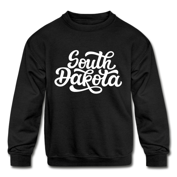 South Dakota Youth Sweatshirt - Hand Lettered Youth South Dakota Crewneck Sweatshirt - black