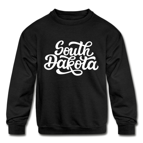 South Dakota Youth Sweatshirt - Hand Lettered Youth South Dakota Crewneck Sweatshirt - black