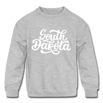South Dakota Youth Sweatshirt - Hand Lettered Youth South Dakota Crewneck Sweatshirt - heather gray