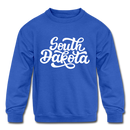 South Dakota Youth Sweatshirt - Hand Lettered Youth South Dakota Crewneck Sweatshirt - royal blue