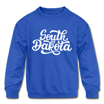 South Dakota Youth Sweatshirt - Hand Lettered Youth South Dakota Crewneck Sweatshirt - royal blue