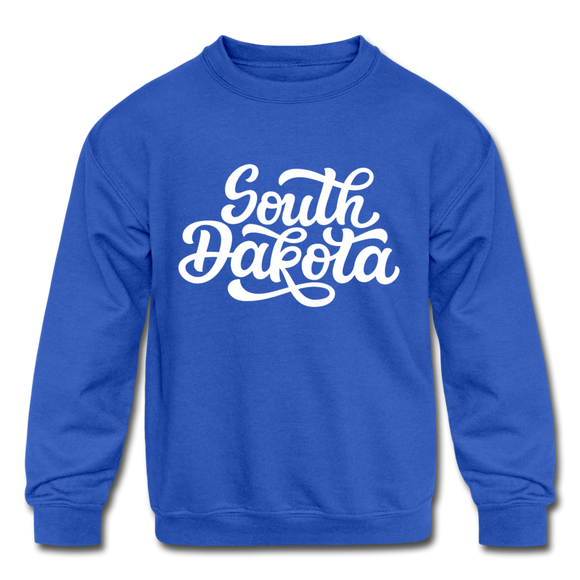 South Dakota Youth Sweatshirt - Hand Lettered Youth South Dakota Crewneck Sweatshirt - royal blue