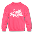 South Dakota Youth Sweatshirt - Hand Lettered Youth South Dakota Crewneck Sweatshirt - neon pink
