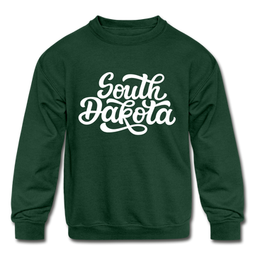 South Dakota Youth Sweatshirt - Hand Lettered Youth South Dakota Crewneck Sweatshirt - forest green