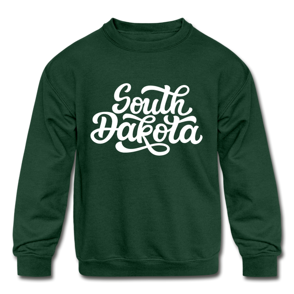 South Dakota Youth Sweatshirt - Hand Lettered Youth South Dakota Crewneck Sweatshirt - forest green