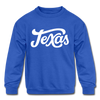 Texas Youth Sweatshirt - Hand Lettered Youth Texas Crewneck Sweatshirt - royal blue