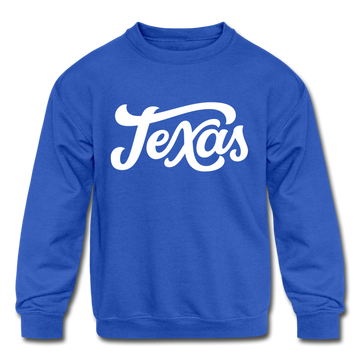 Texas Youth Sweatshirt - Hand Lettered Youth Texas Crewneck Sweatshirt - royal blue