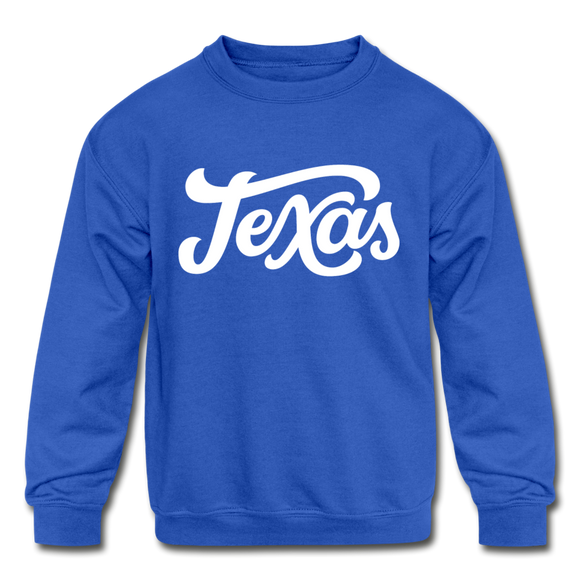 Texas Youth Sweatshirt - Hand Lettered Youth Texas Crewneck Sweatshirt - royal blue