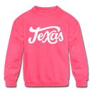 Texas Youth Sweatshirt - Hand Lettered Youth Texas Crewneck Sweatshirt - neon pink